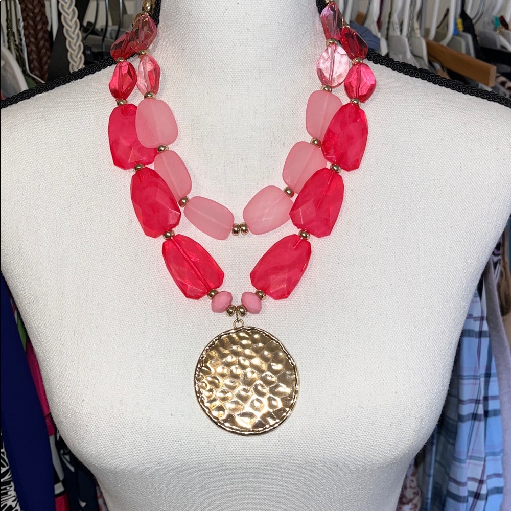 Pink and gold statement runway necklace